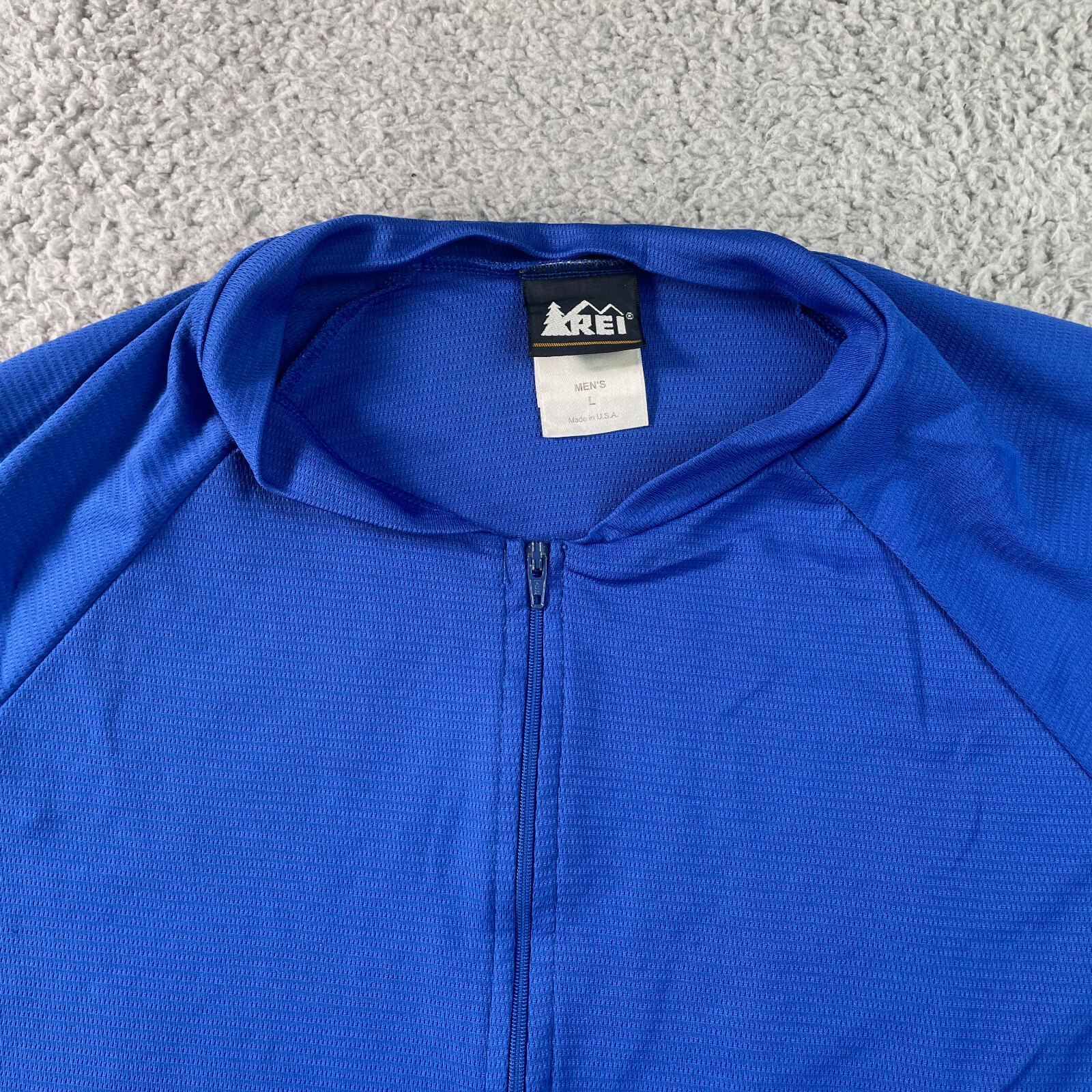 REI Cycle Jersey Men’s L Made in USA Blue Short Sleeve Lightweight Performance*