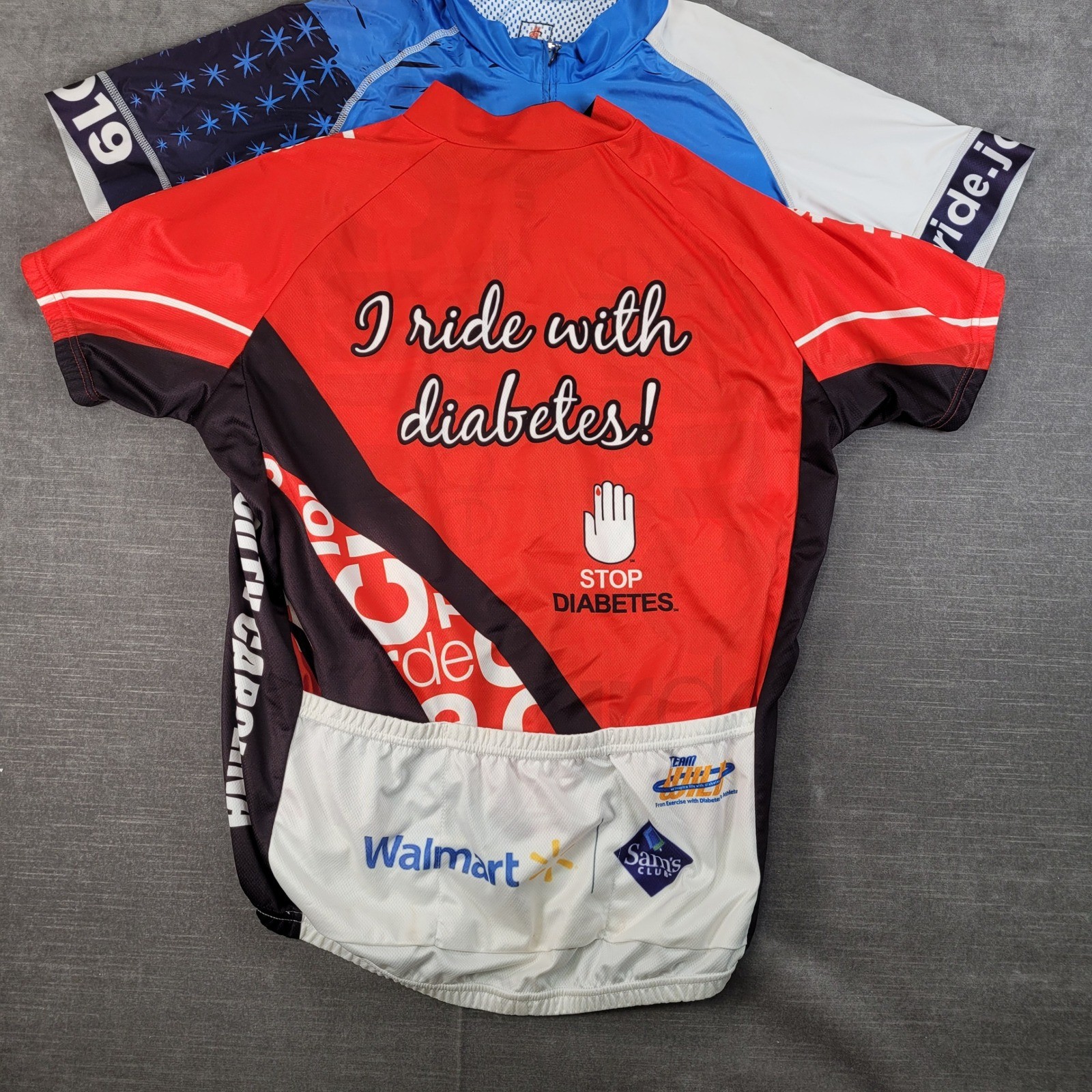 Mens Red Rider American Diabetes Assoc Hincapie Cycling Jersey Lot of 2 Medium