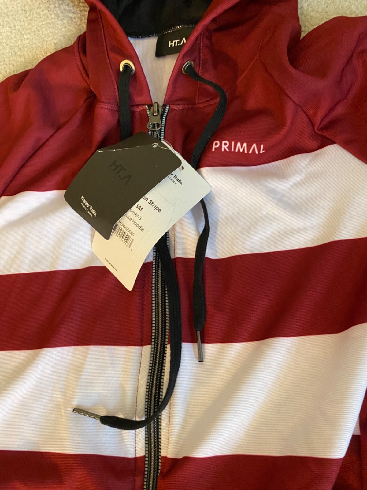 NWT Primal Traceuse Maroon Stripe Hoodie Women’s S Biking Cycling Happy Trails