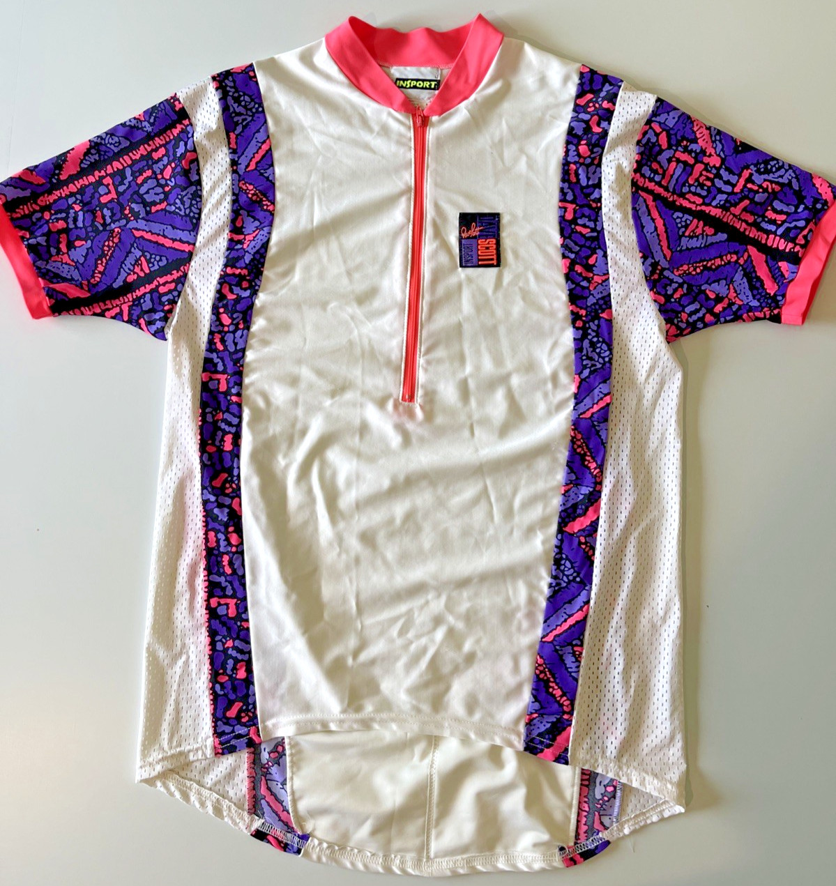 Rare Vintage InSport Men’s Cycling Jersey Dave Scott Men’s Large Wht/pink EUC