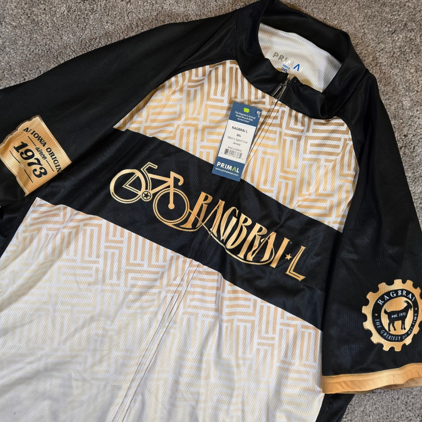 Primal Ragbrai L Cycling Jersey 3XL Iowa 100% Polyester NWT