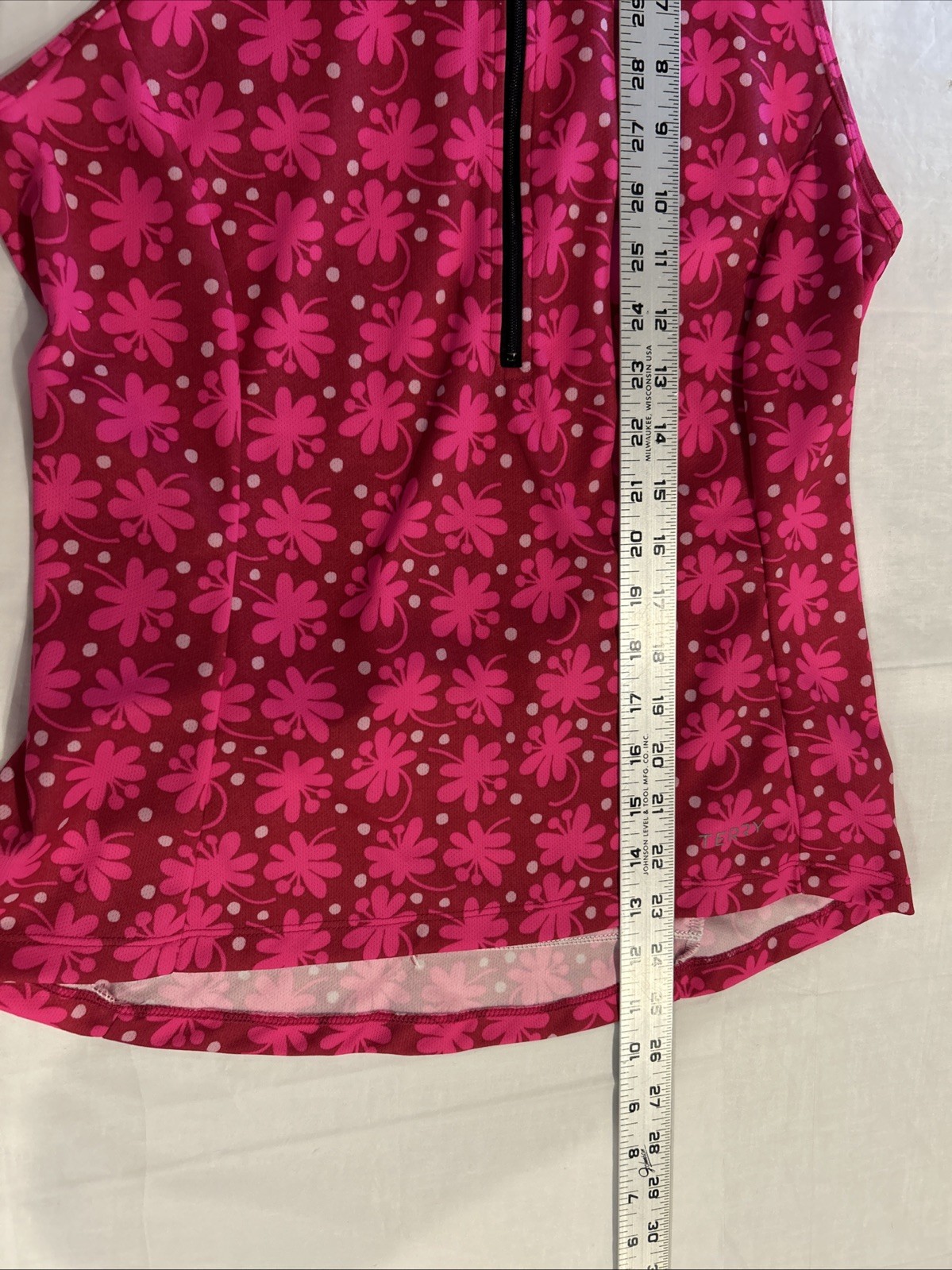 Terry Cycling Jersey Womens XL Pink Floral Sleeveless Half Zip Made USA Bike Top