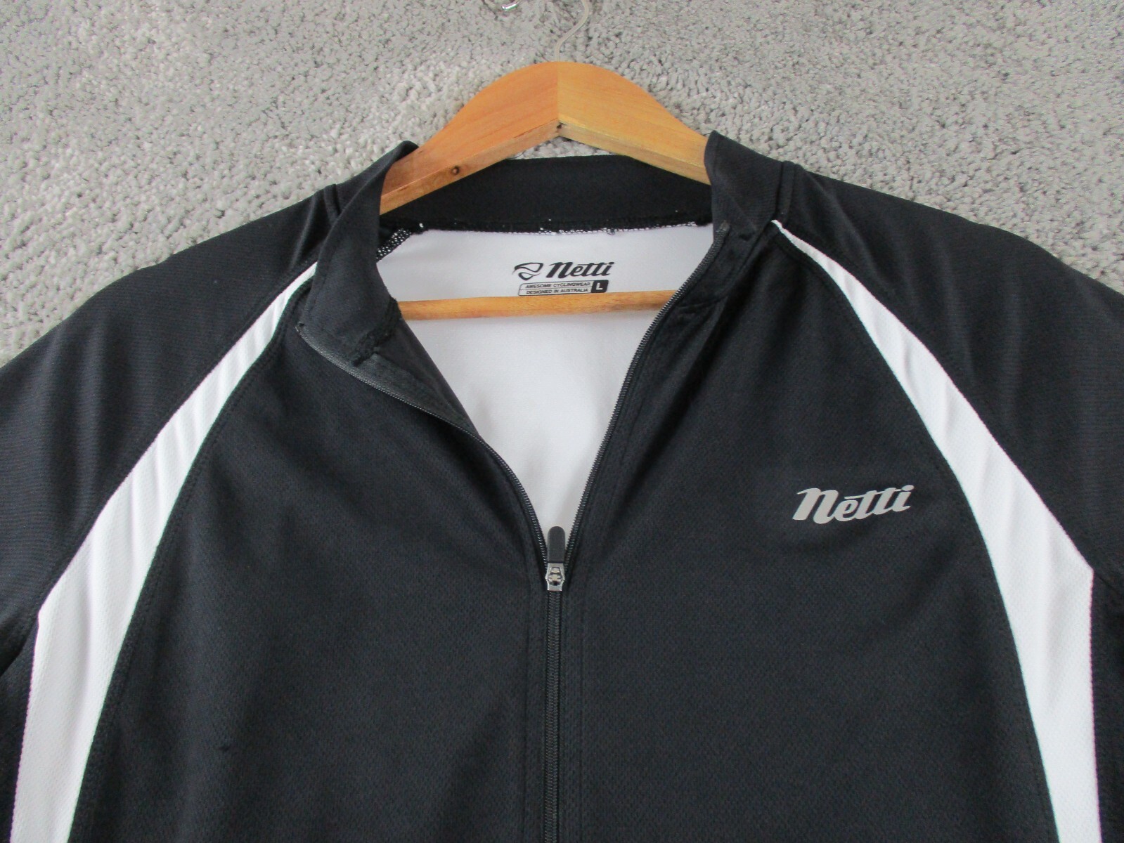 Netti Cycle Top/Jersey Large Short Sleeve Collared Full Zip Black Cycling MTB