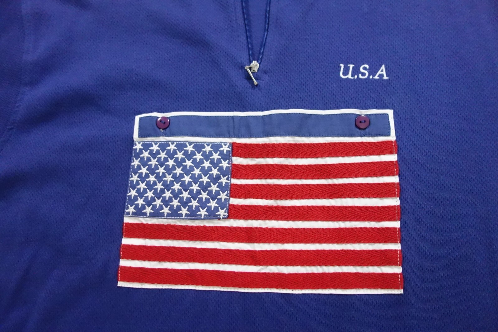 Le Tour de France Cycling Jersey Mens Large American Flag Embroidered Knit