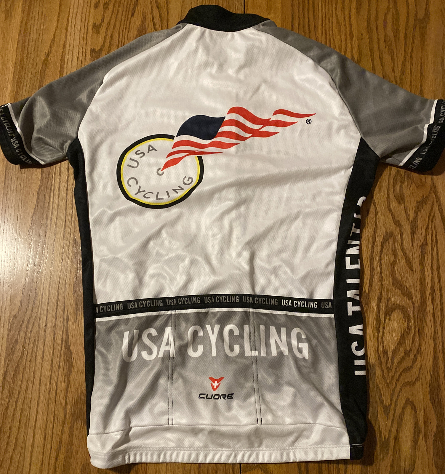Cuore cycling jersey USA Cyclinh Small Size White Gray Full Zip Race Fit