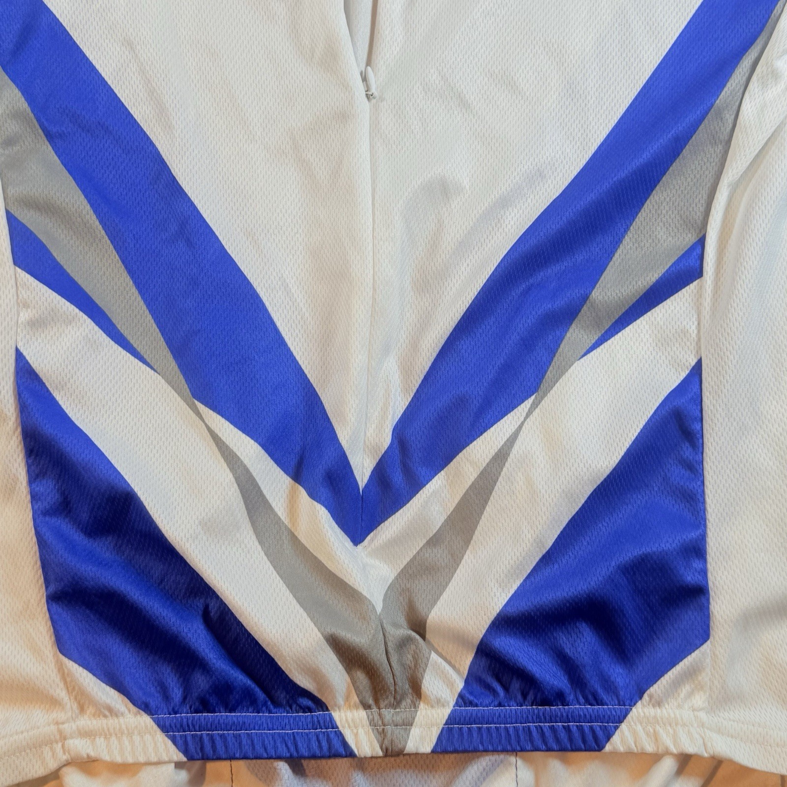 Cycling Jersey Jacket Mens M White Blue Gray Short Sleeve 90 % Zip Thin Pockets