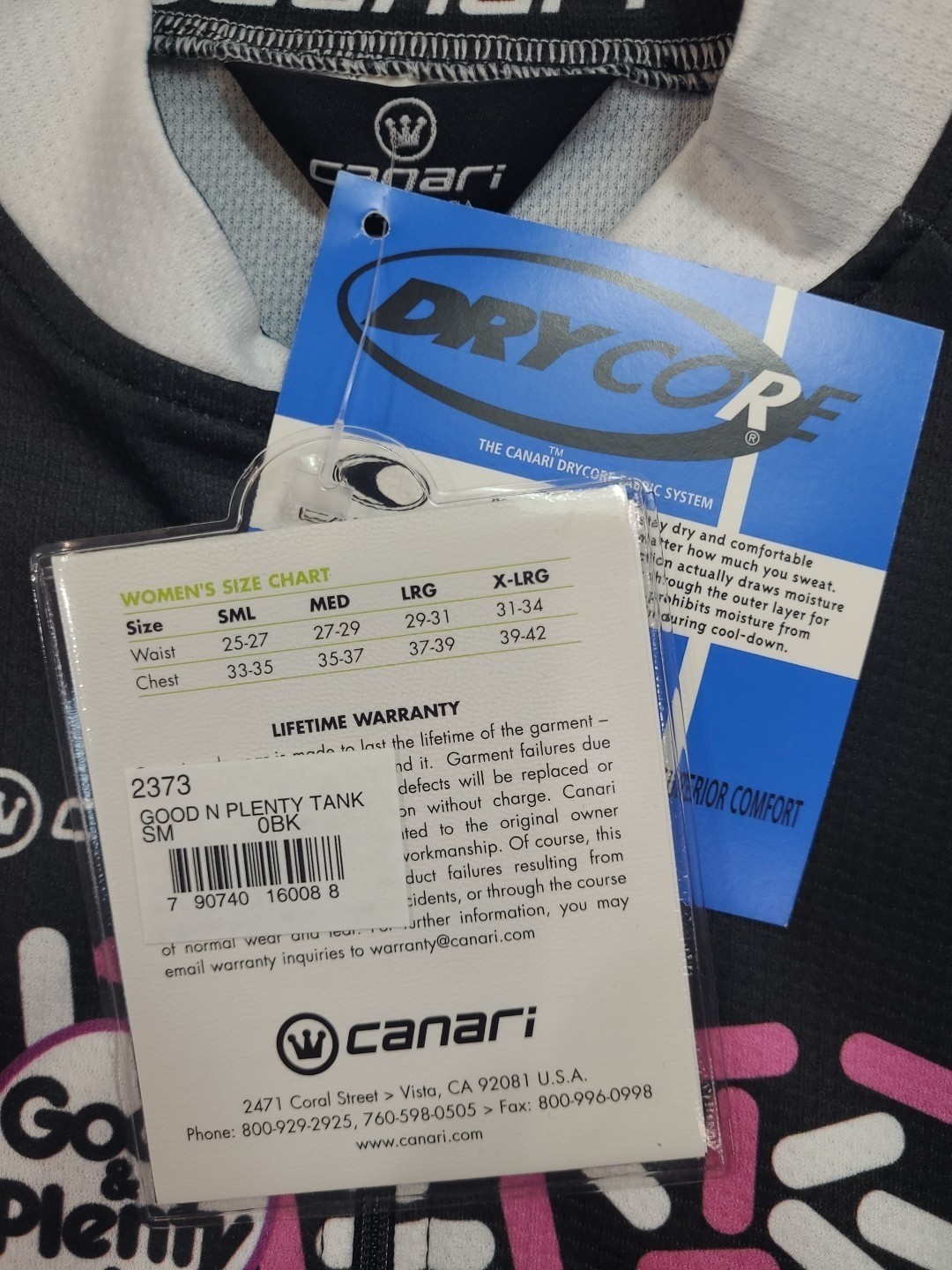 Canari 2373-GOOD N PLENTY Cycling Tank WOMEN’S-S-Black/Pink/White