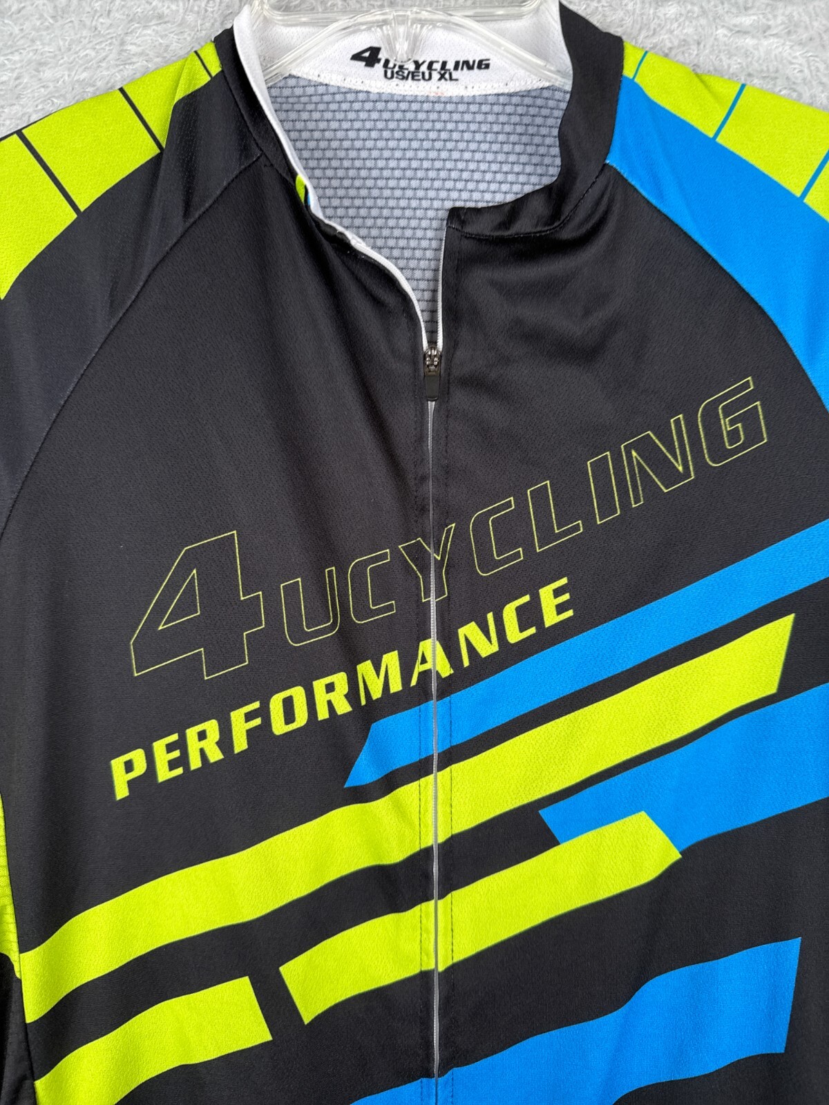 4UCYCLING Cycling Jersey Adult Extra Large Green Black Blue Full Zip Polyester