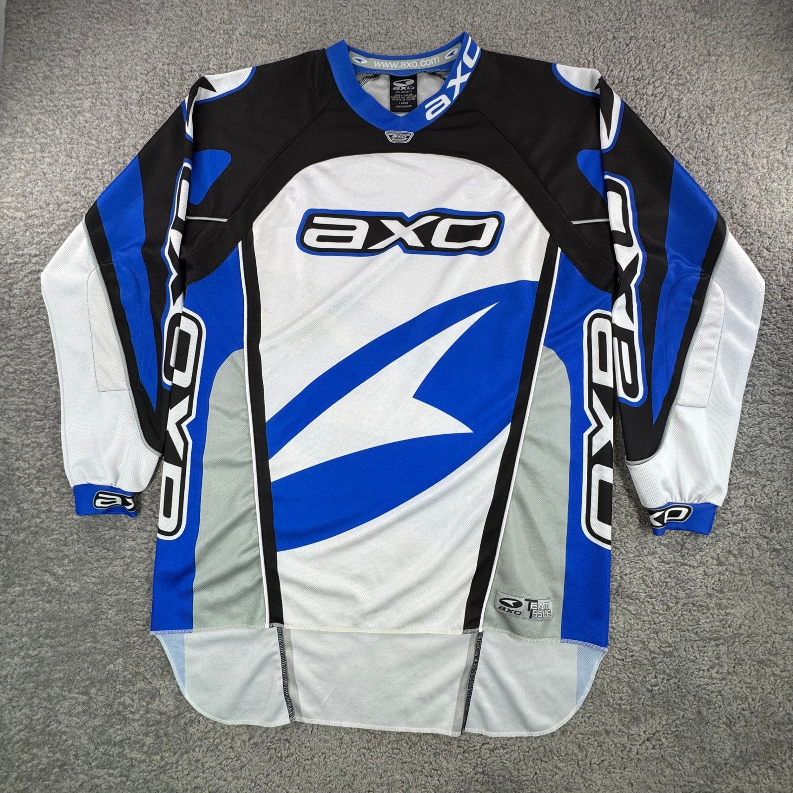 AXO Team Issue Mens Motocross Jersey Blue Black White Racing Long Sleeve Large