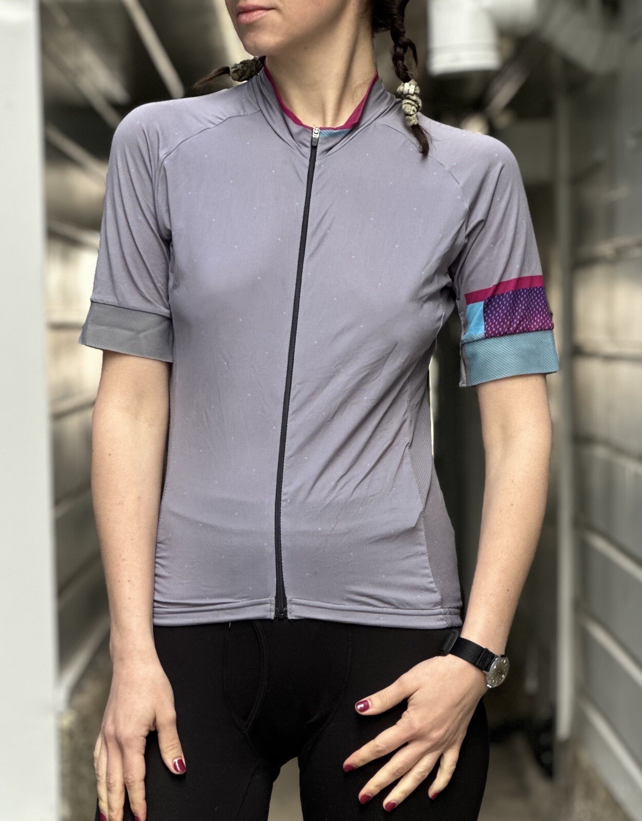 Ornot Cycling Jersey Short Sleeve Gray Polka Dots Men’s Small Women’s Medium
