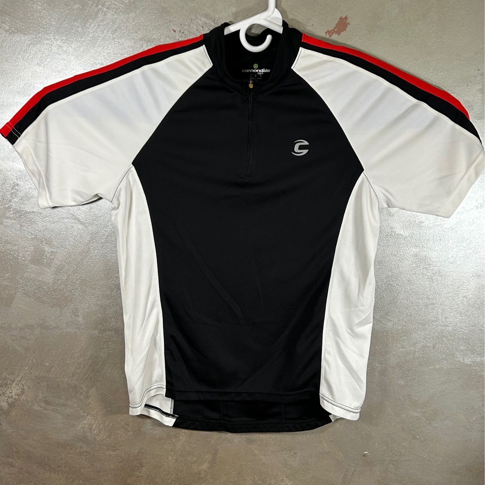 Cannondale Mens Cycling Jersey Large Black White Red 1/4 Zip Short Sleeve Bike