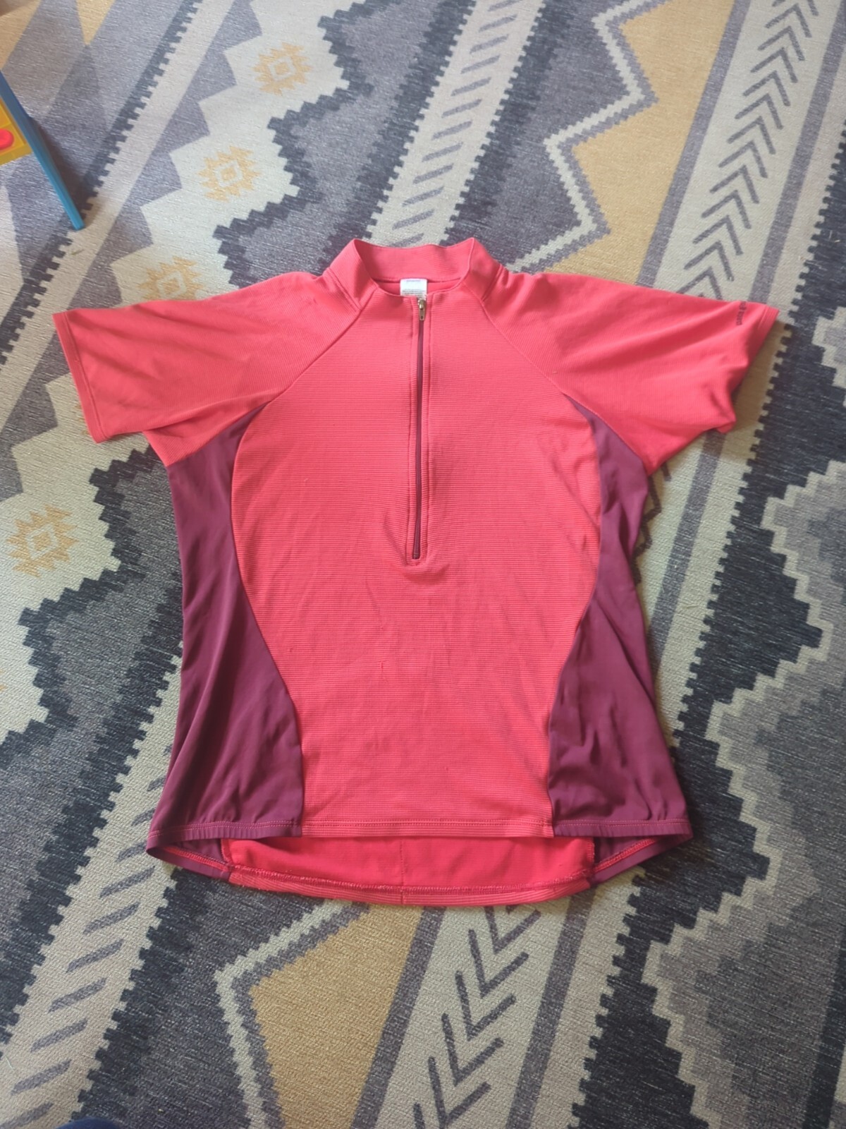 Patagonia Womens Vintage Bike Jersey Top Medium 1/2 Front Zip Short Sleeve