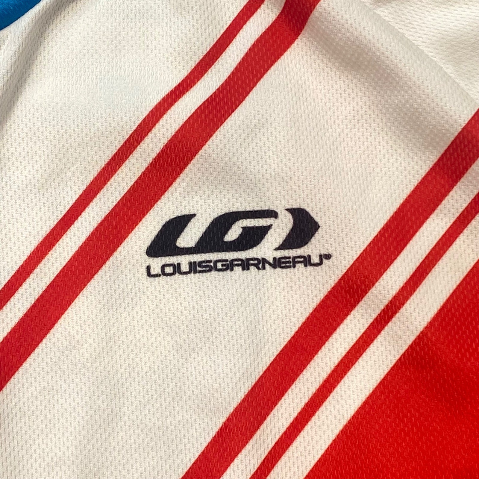 Louis Garneau Cycling Jersey M Mens Blue Red MS Bike Tour Short Sleeve Zip