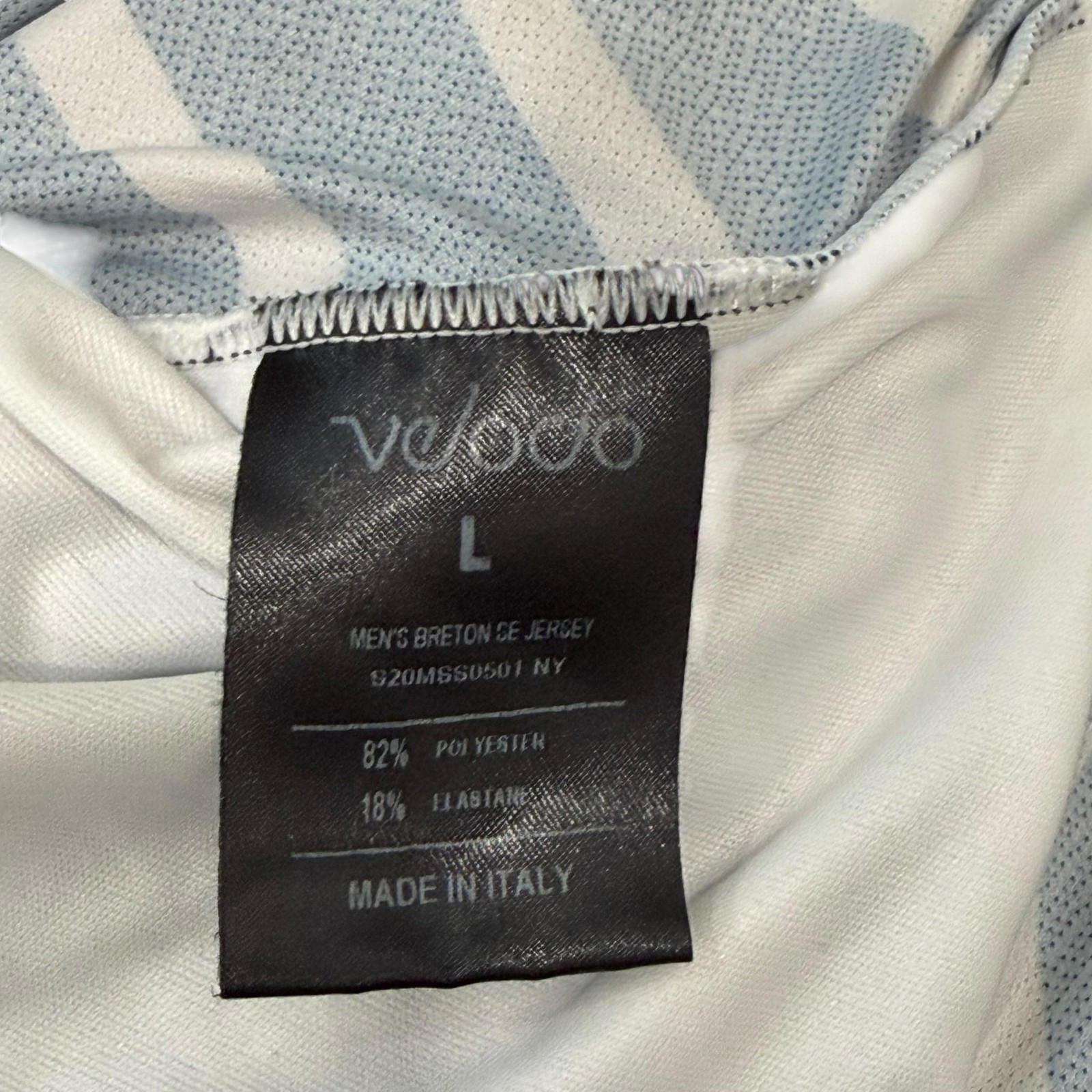 Velocio Cycling Jersey Mens Large Blue Navy White Breton Stripe Full Zip Pockets