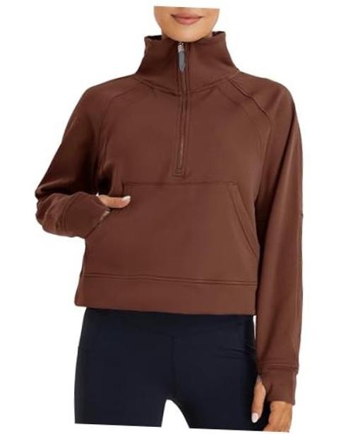 Sweatshirts Half Zip Long Sleeve Cropped Pullover Lined Medium 1/2 Zip Brown