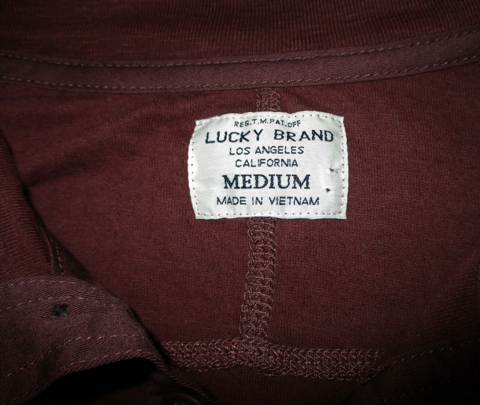 LUCKY BRAND Burgundy Long Sleeve Jersey Polo Shirt Men’s Size M NWT