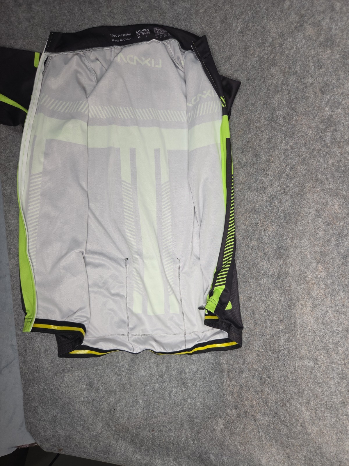 LIXADA Cycling Jersey Mens L Black & Green 3 Pocket Back Full Zip Short Sleeve