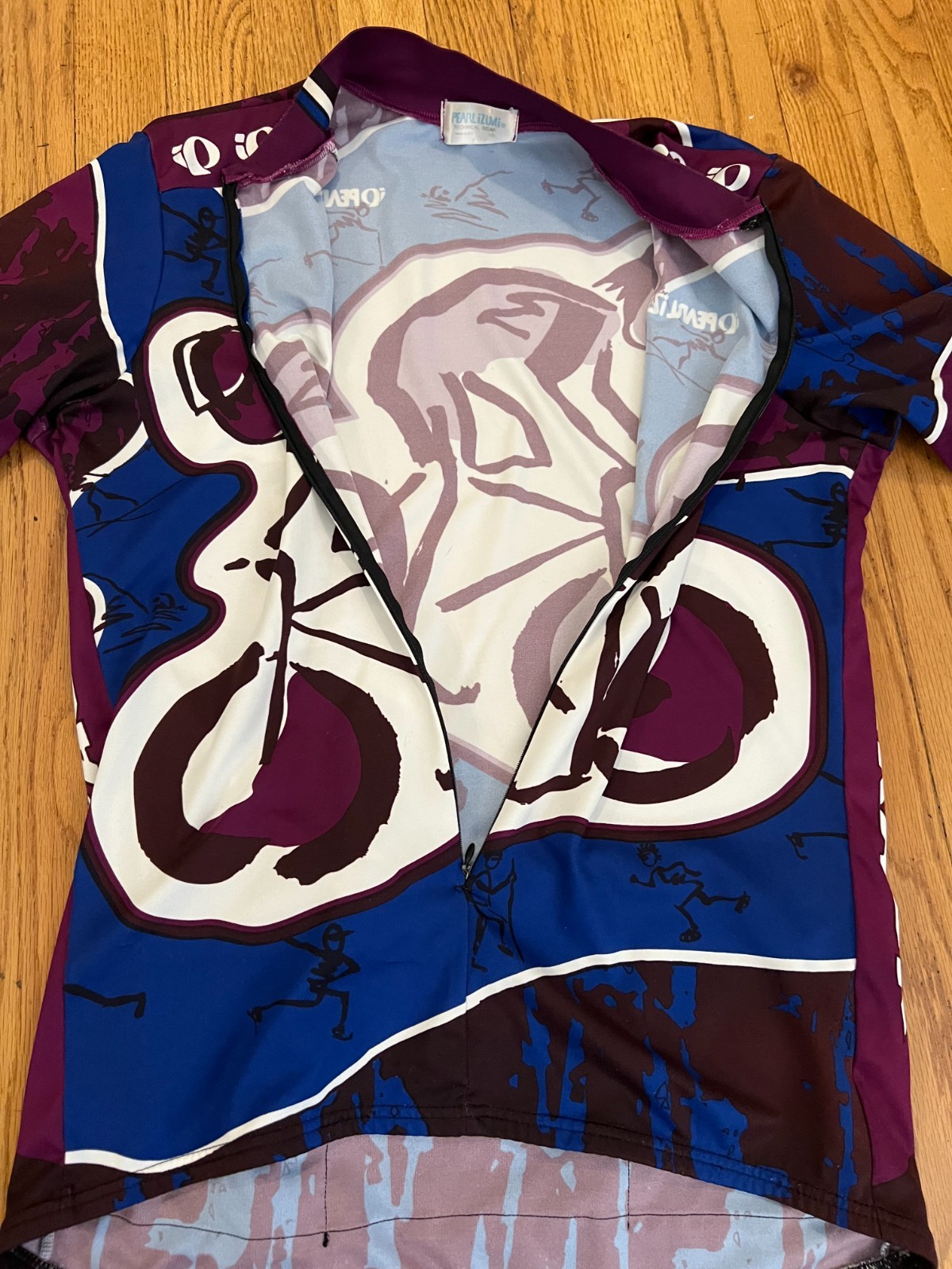 VTG 90s Pearl Izumi 3/4 Zip Cycling Jersey Sz Large Bicycle Abstract Sketch USA