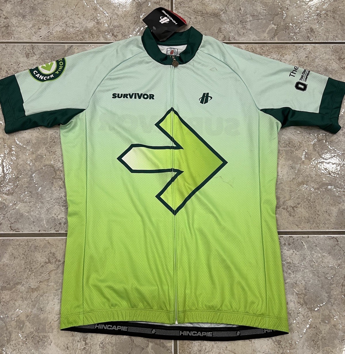 NEW NWT Mens Small HINCAPIE Green Cancer Survivor Full Zip Cycling Jersey