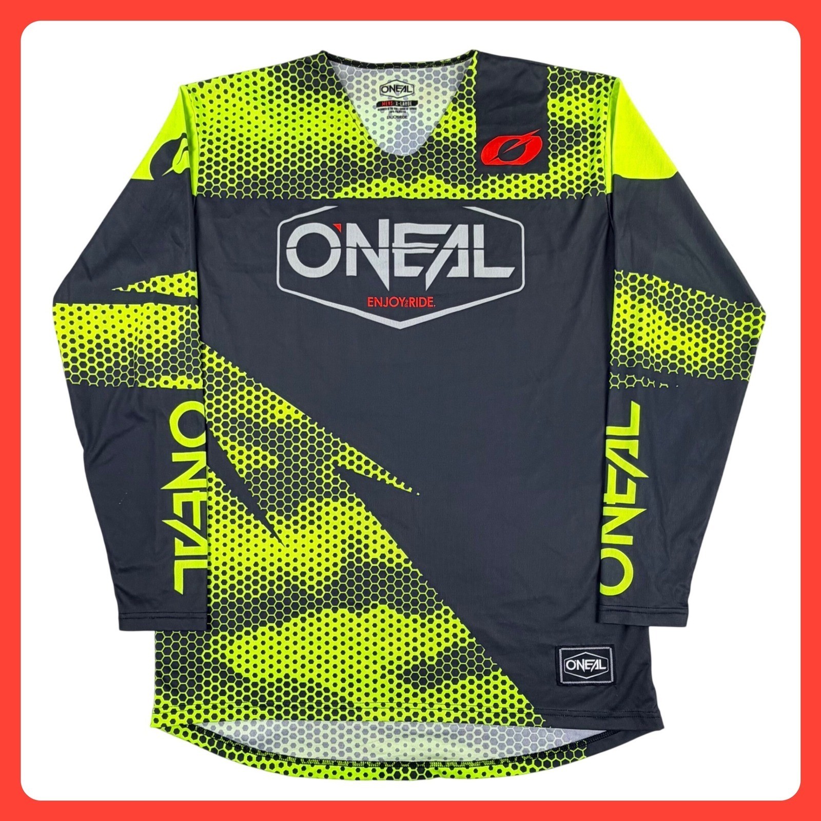 O’Neal Motocross Jersey Men XL Black Neon Yellow Performance Hexagon Graphic MX