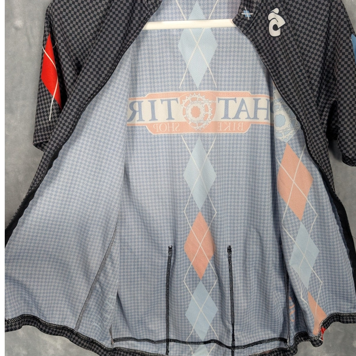 Phat Tire Bike Shop Cycling Shirt Womens Medium Black grey check Argyle Club Cut