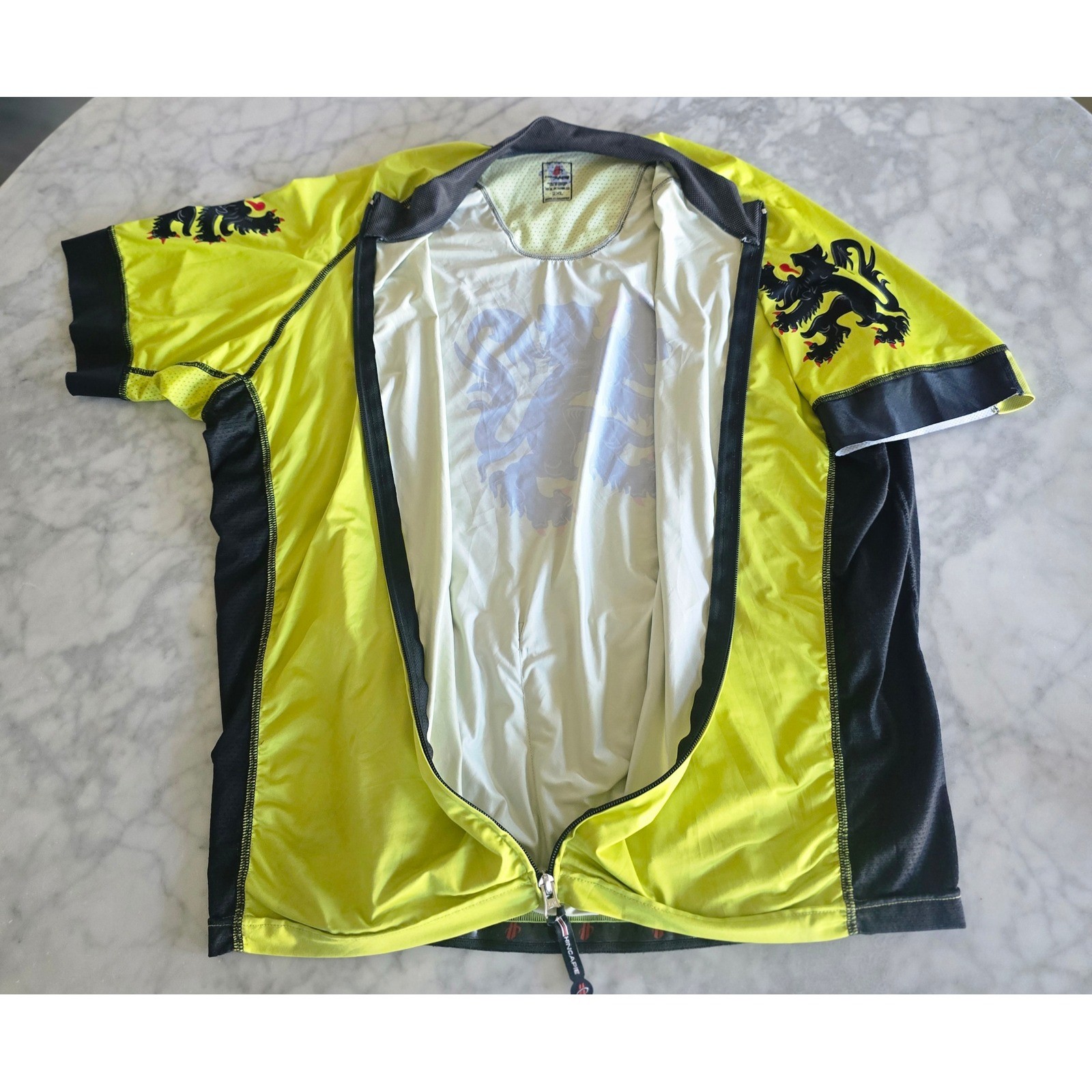 Hincapie Cycling Jersey Mens 2XL Neon Yellow Lion of Flanders Full Zip Short Slv