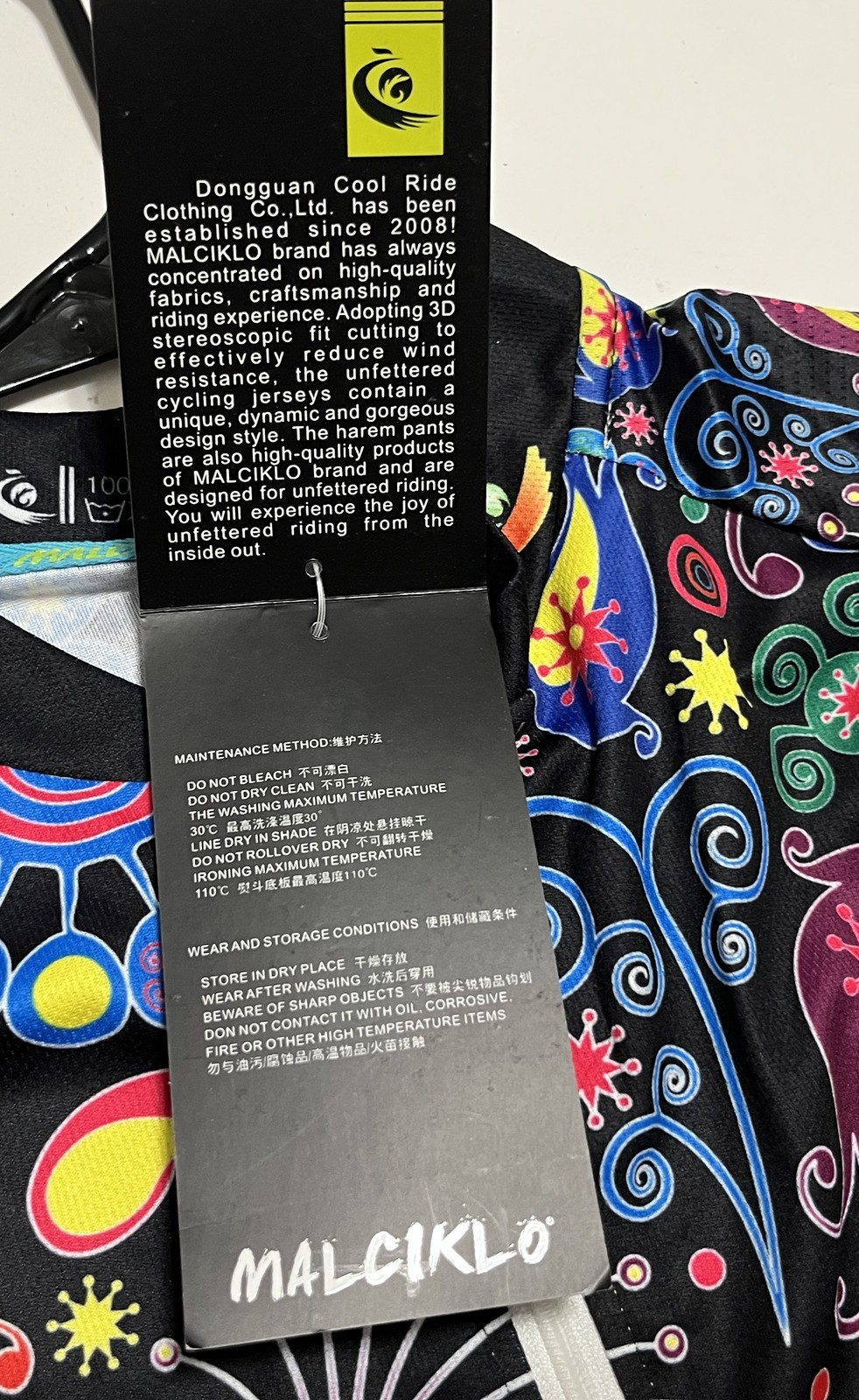 MALCIKLO Men’s XL Cycling Jersey Short Sleeve Full Zip Black Multicolor Floral