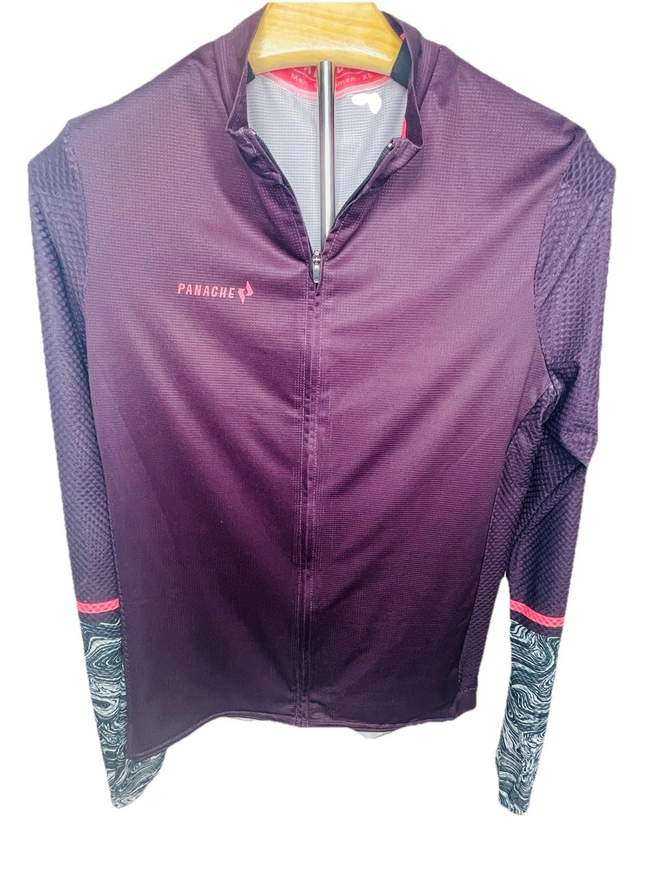 Panache Unisex Cycling Jersey XL Maroon Swirl Sleeves Full Zip Rear Pockets