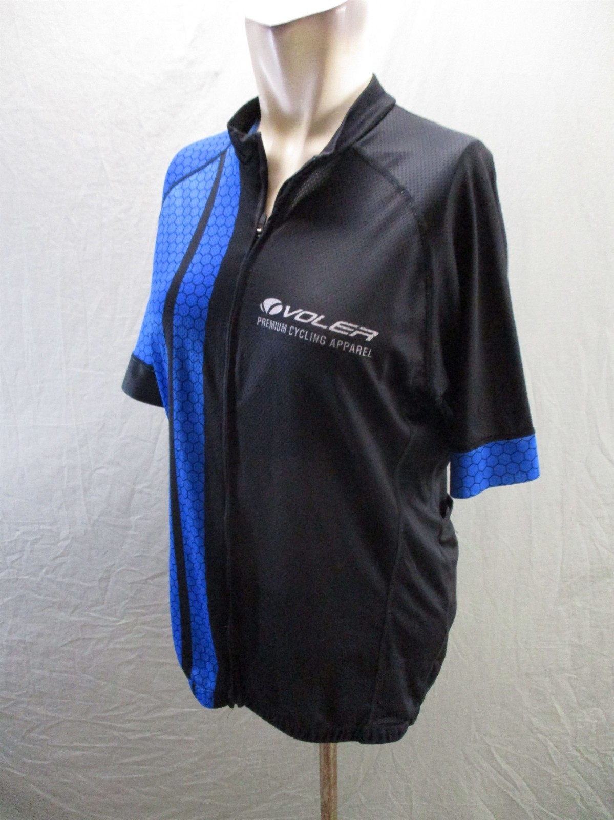 Voler Size ML Mens Blk Blue Cycling Full Zip Short Sleeve Stretch Jacket 719