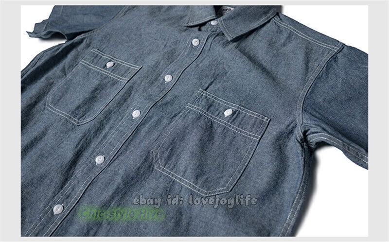 NON STOCK Chambray Short Sleeve Shirt Classic Men’s Regular Fit Workshirt Blue