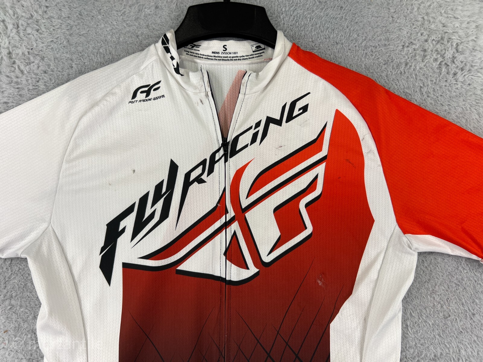 Fly Racing Cycling Jersey Mens Small White Red Full Zip 100% Polyester Pockets