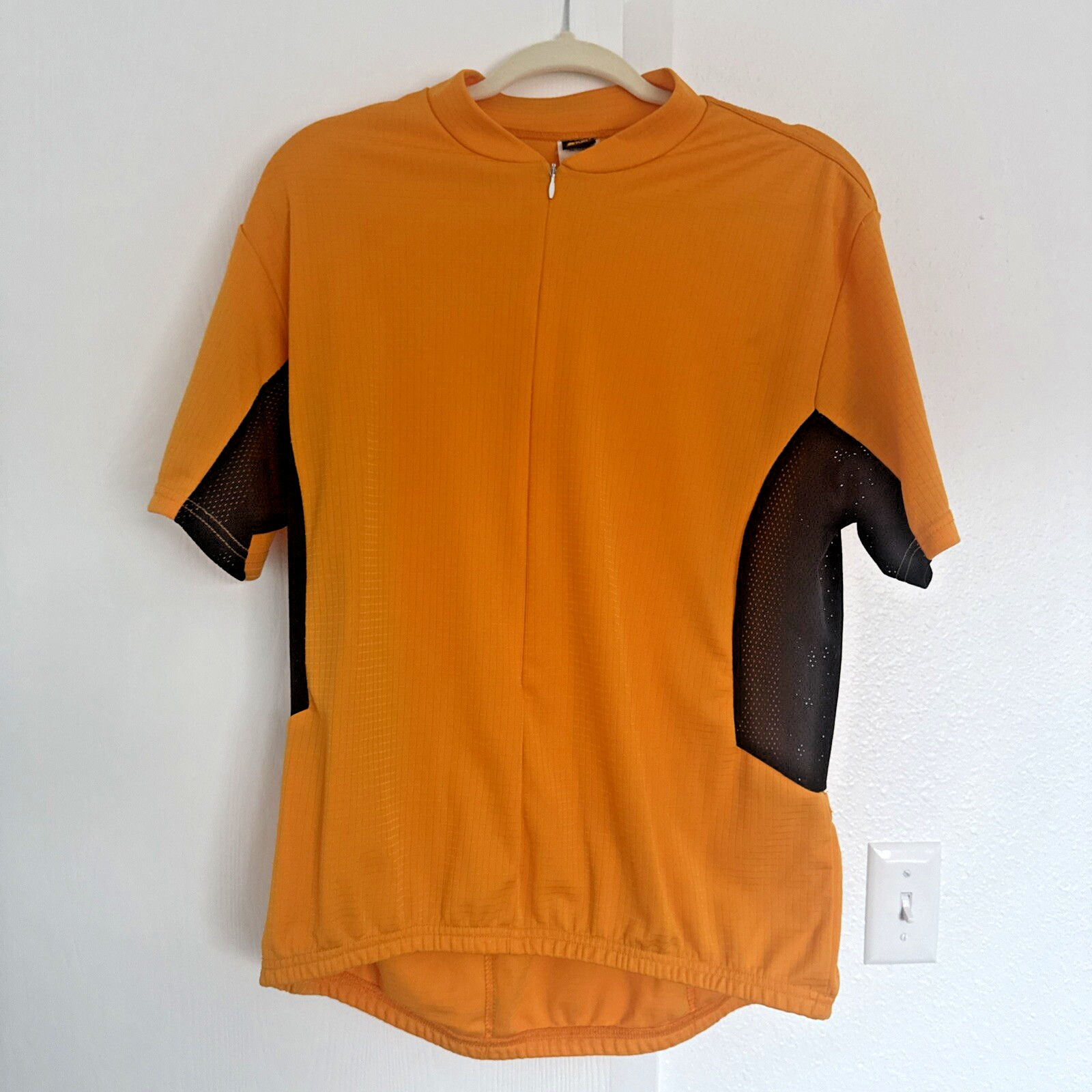 REI Cyclist Jersey Mens L Thanksgiving Orange Gold 1/2 Zip Pockets Elastic Waist