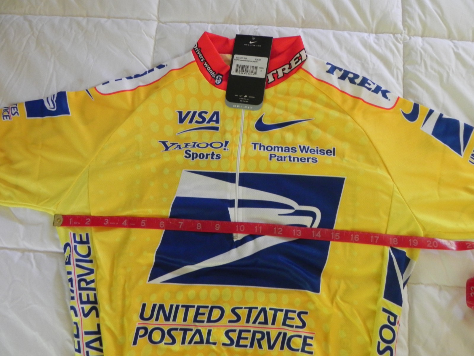 USPS Commemorative cycling jersey,SS Nike dri-fit Yellow Size Small