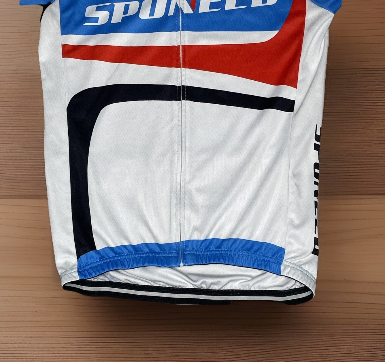Sponeed Cycling Jersey Mens M/L Red White Blue Full Zip Stretch Bike Shirt