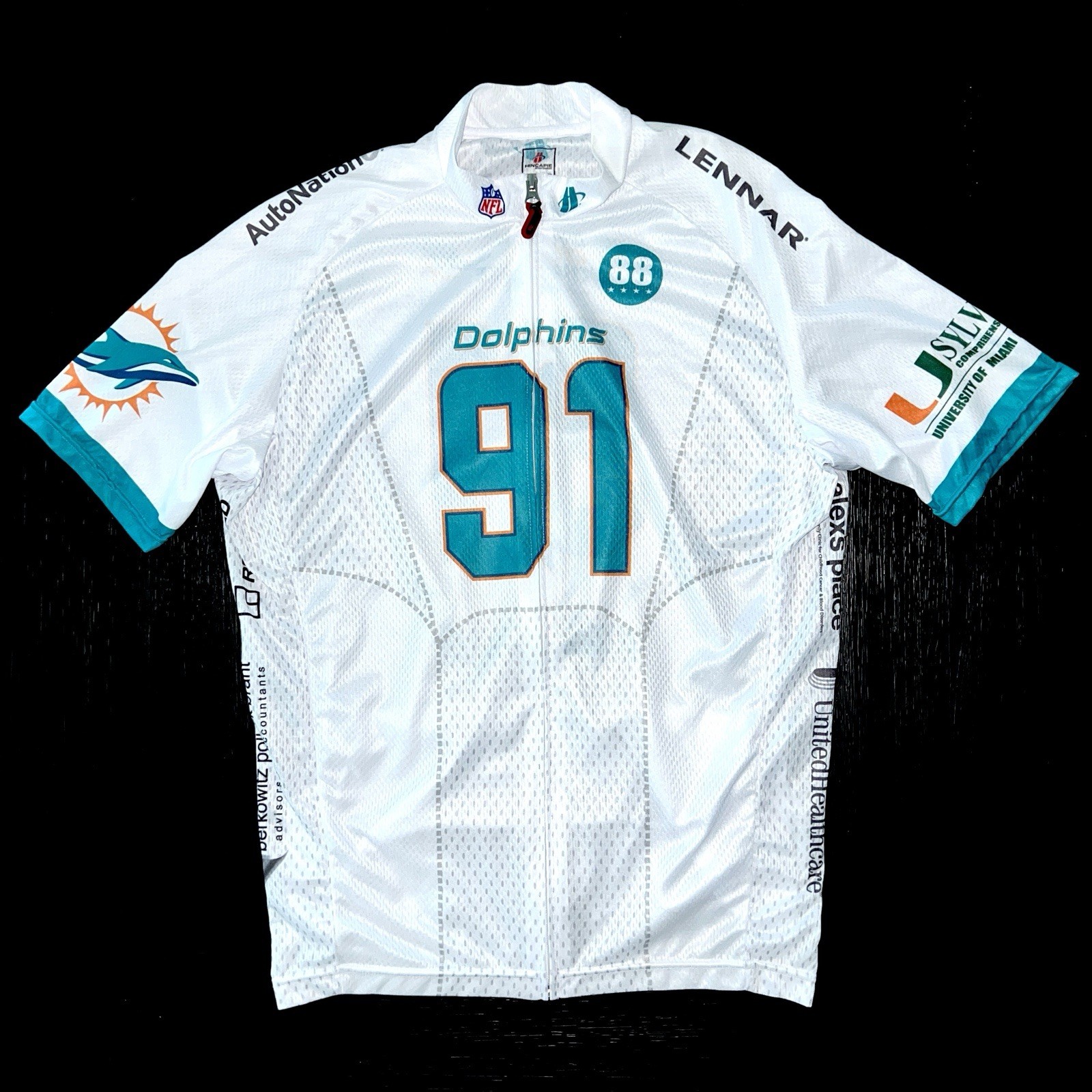 Vtg Hincapie Dolphins Cycling Challenge DCC V 2015 # 91 Tackle Cancer Jersey XL