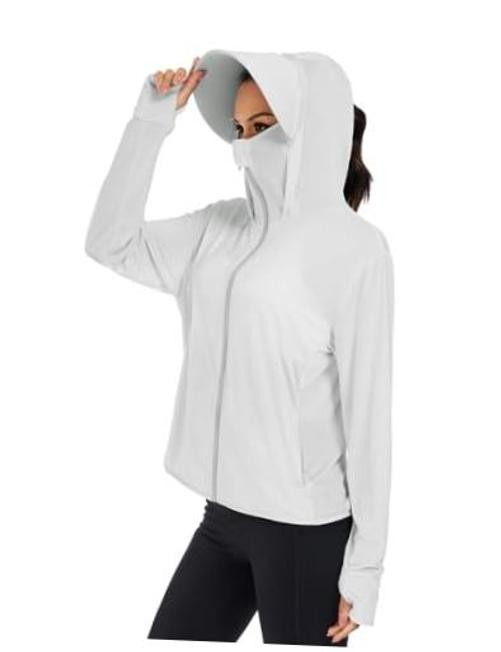 Women UPF 50+ Sun Protection Jacket Hoodie Lightweight Full Zip Large Grey