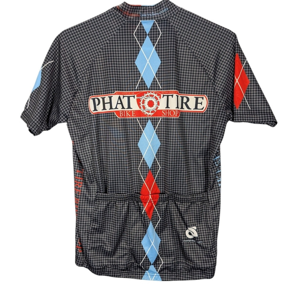 Phat Tire Bike Shop Cycling Shirt Womens Medium Black grey check Argyle Club Cut