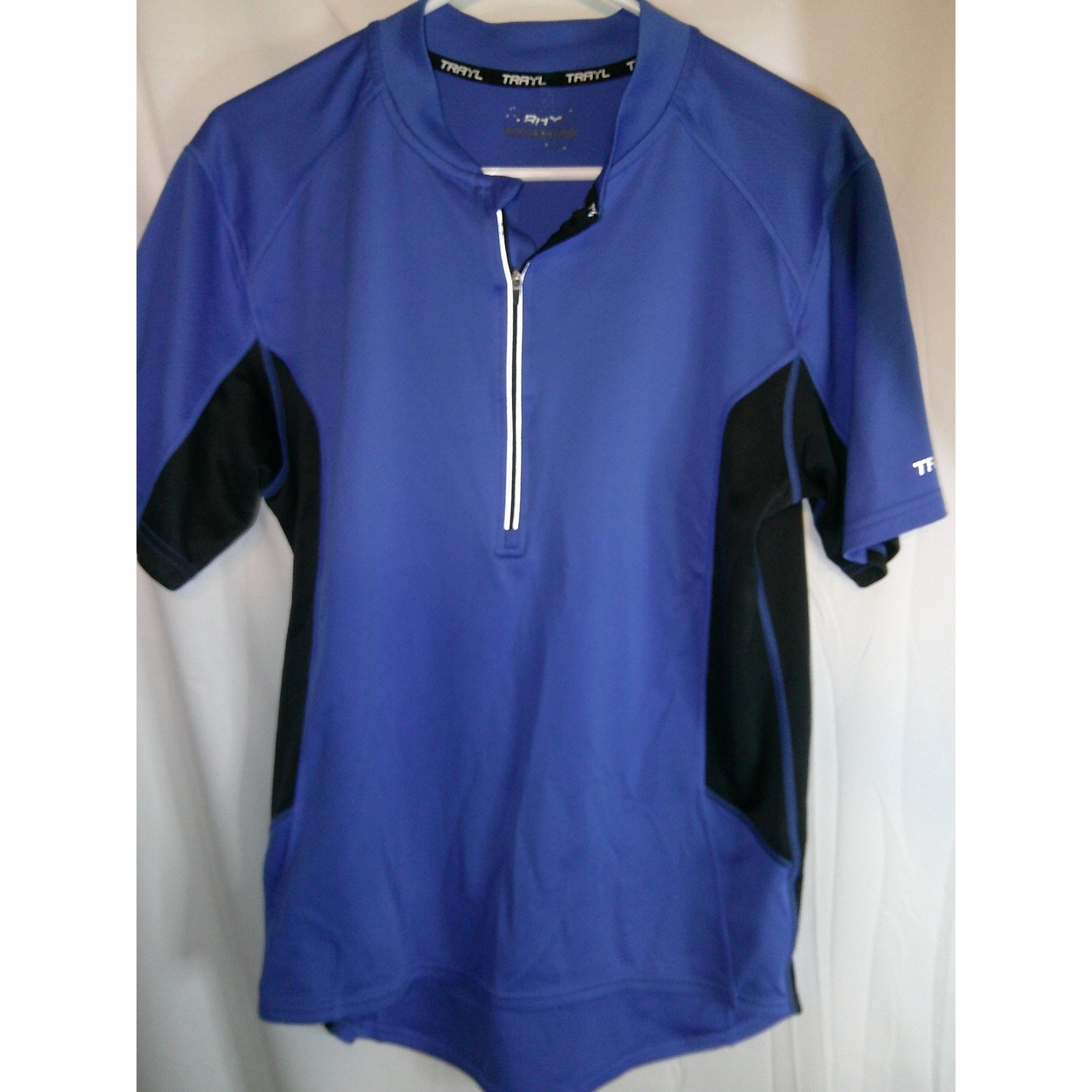 TRAYL Cycling Jersey Bike Shirt Half Zip Short Sleeve Pockets Blue Size L