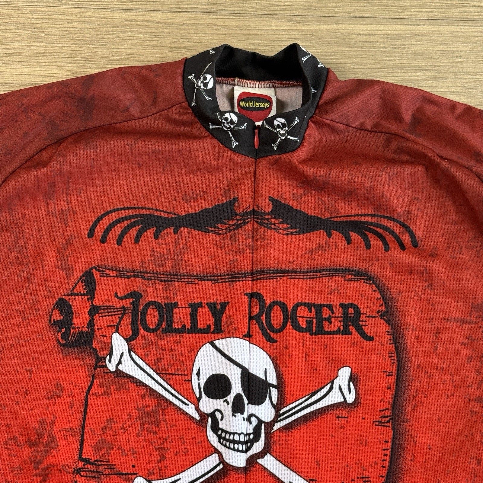 World Jerseys Shirt Men XL Jolly Roger Pirate Cycling Top Shirt Red Black