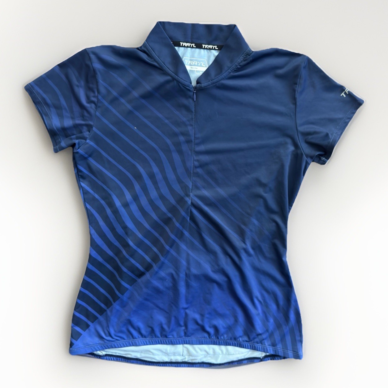TRAYL Women’s Cycling Jersey Size M Blue Short Sleeve 1/4 Zip Bike Shirt