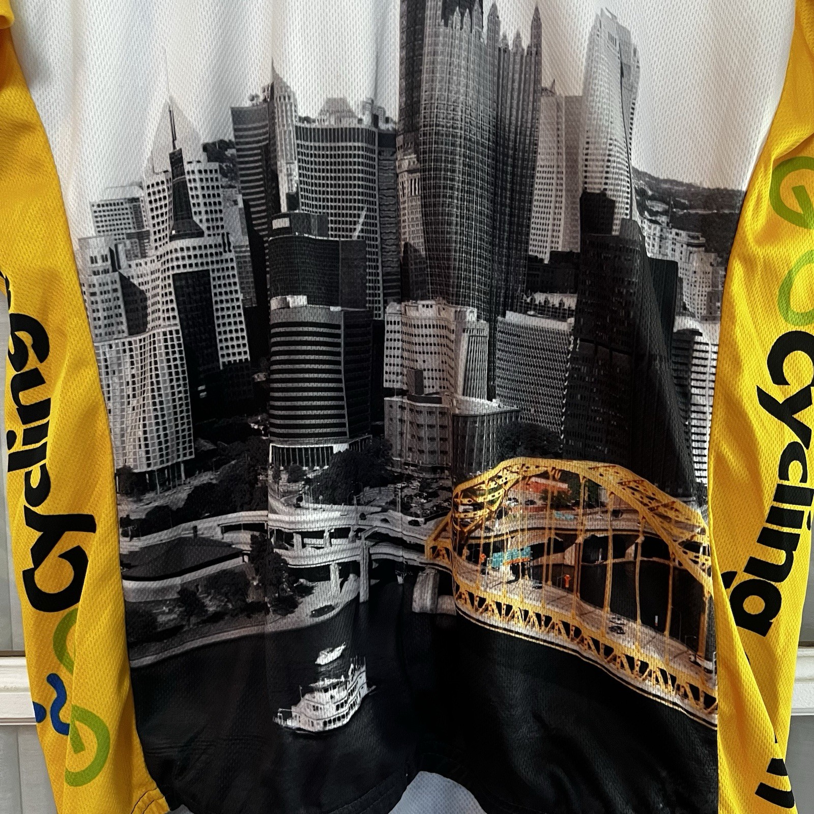 Large Pittsburgh Skyline Cycling Bike Jersey Biking Top Bicycle Shirt Men’s Size
