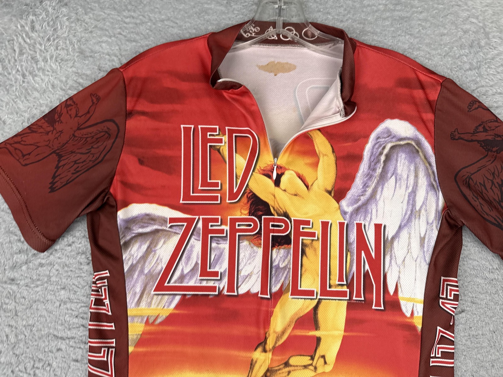 VINTAGE Primal Wear Led Zeppelin Cycling Jersey Mens Small Red Orange Half Zip