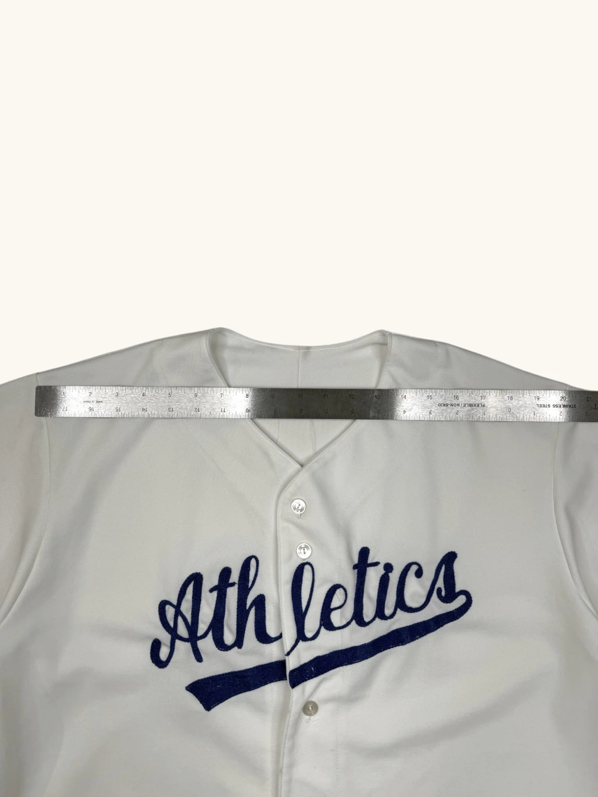 Vintage Majestic Athletics Baseball Jersey White Navy Blue Button Front USA Made