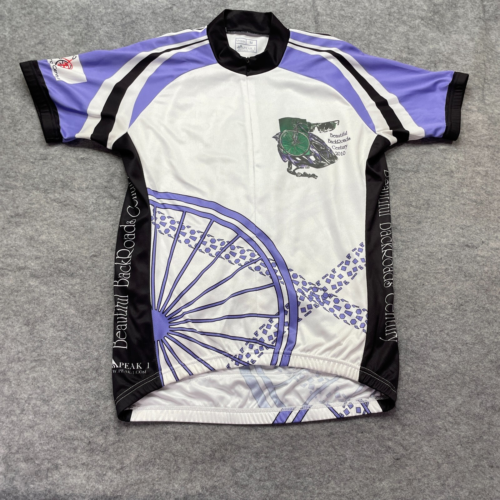 Peak 1 Sports Cycling Jersey Men M White Purple Black Zip Pockets Unisex