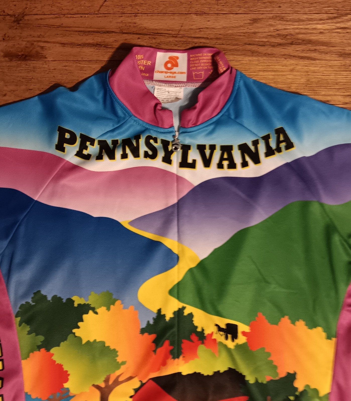 Free Spirit Wear Pennsylvania Short Sleeve Cycling Jersey UPF 3 Back Pockets