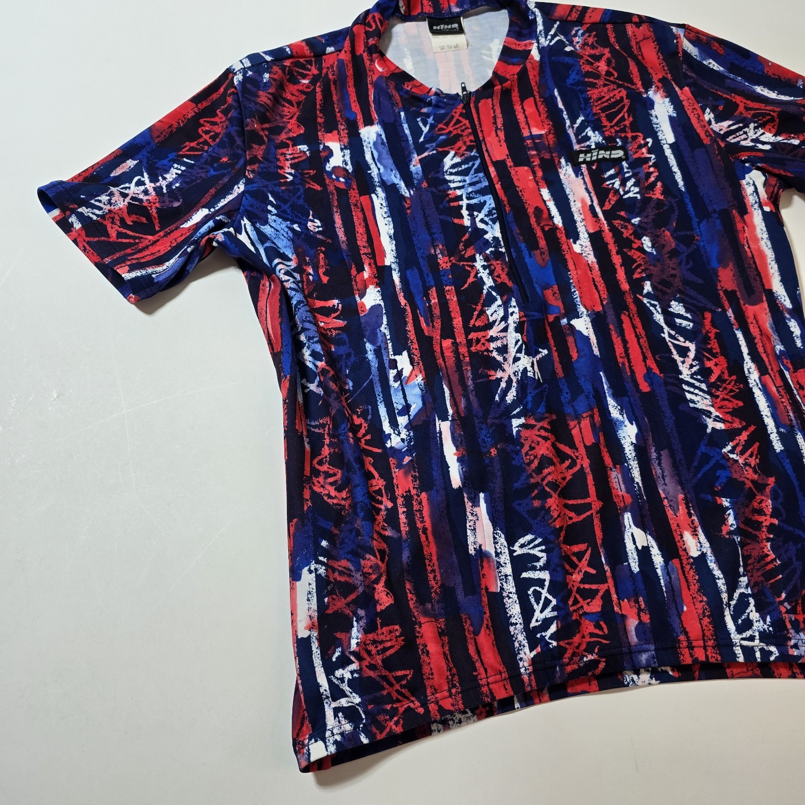 Vintage 90s HIND Cycling Jersey Sz M Made in USA Blue/Gray Marble All Over Print