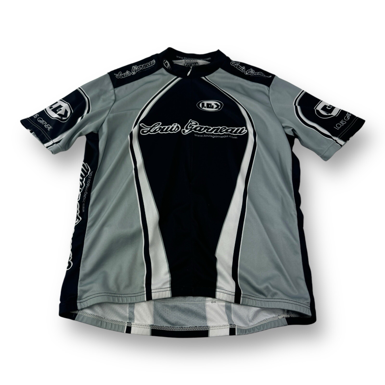 Louis Garneau LG Mens Large Black & Gray ¾ Zip Stretch Biking Jersey Made in USA