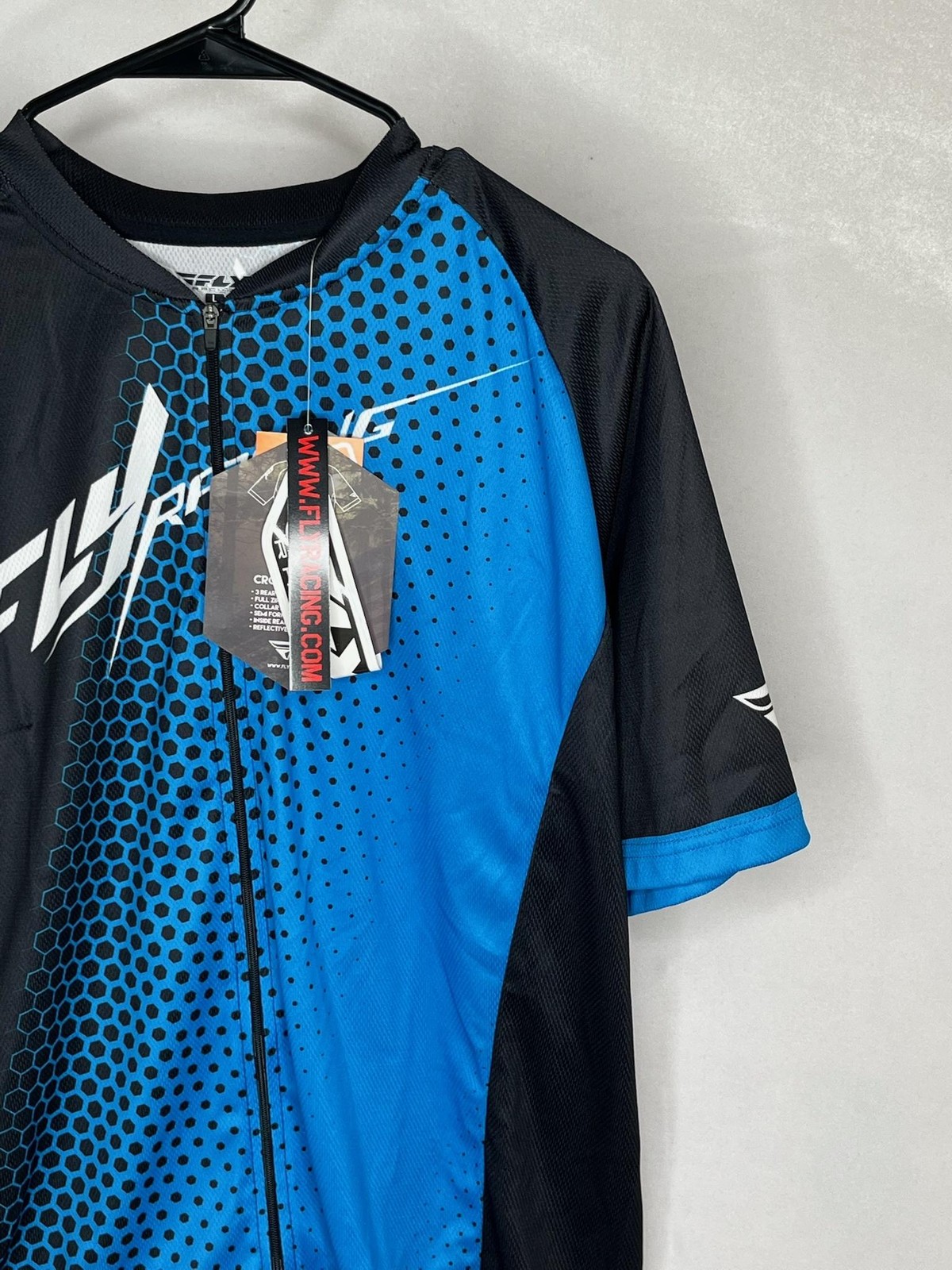 Fly Racing Cycling Jersey Shirt Large Blue Black Mens Full Zip Pockets Quick Dry