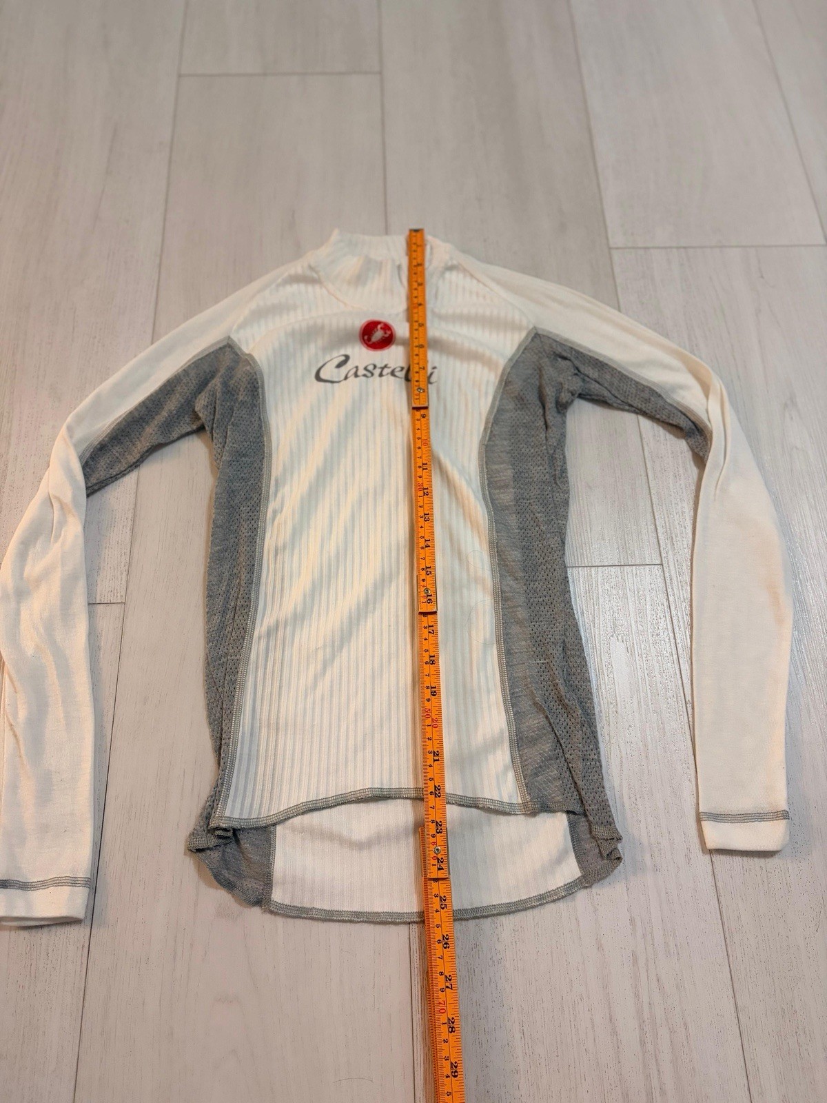 Castelli Rosso Corsa Long Sleeve Cycling Base Layer Shirt Sz S White Gray Logo