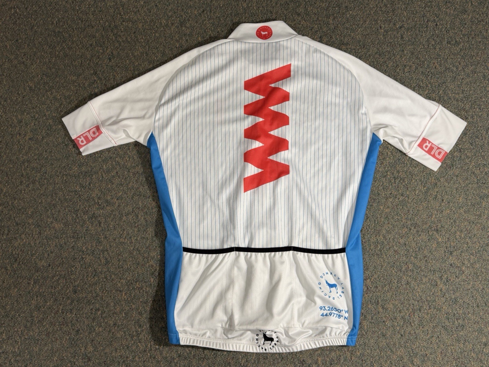 Donkey Label Racing Cycling Jersey Men’s 2XL Full Zip White/Blue Striped